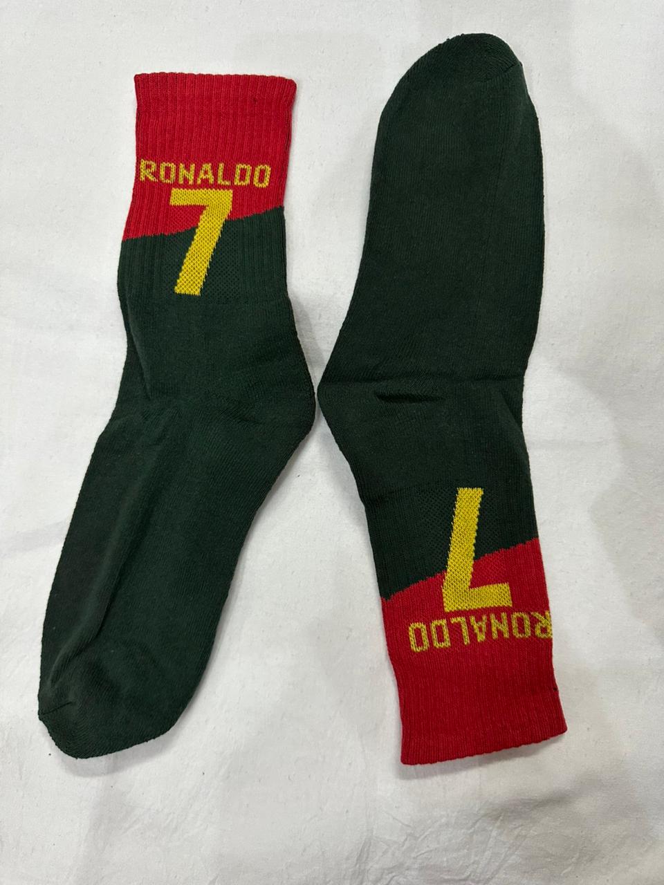 Cristiano Ronaldo 7 Portugal Home Football Socks – Red & Green Match Edition