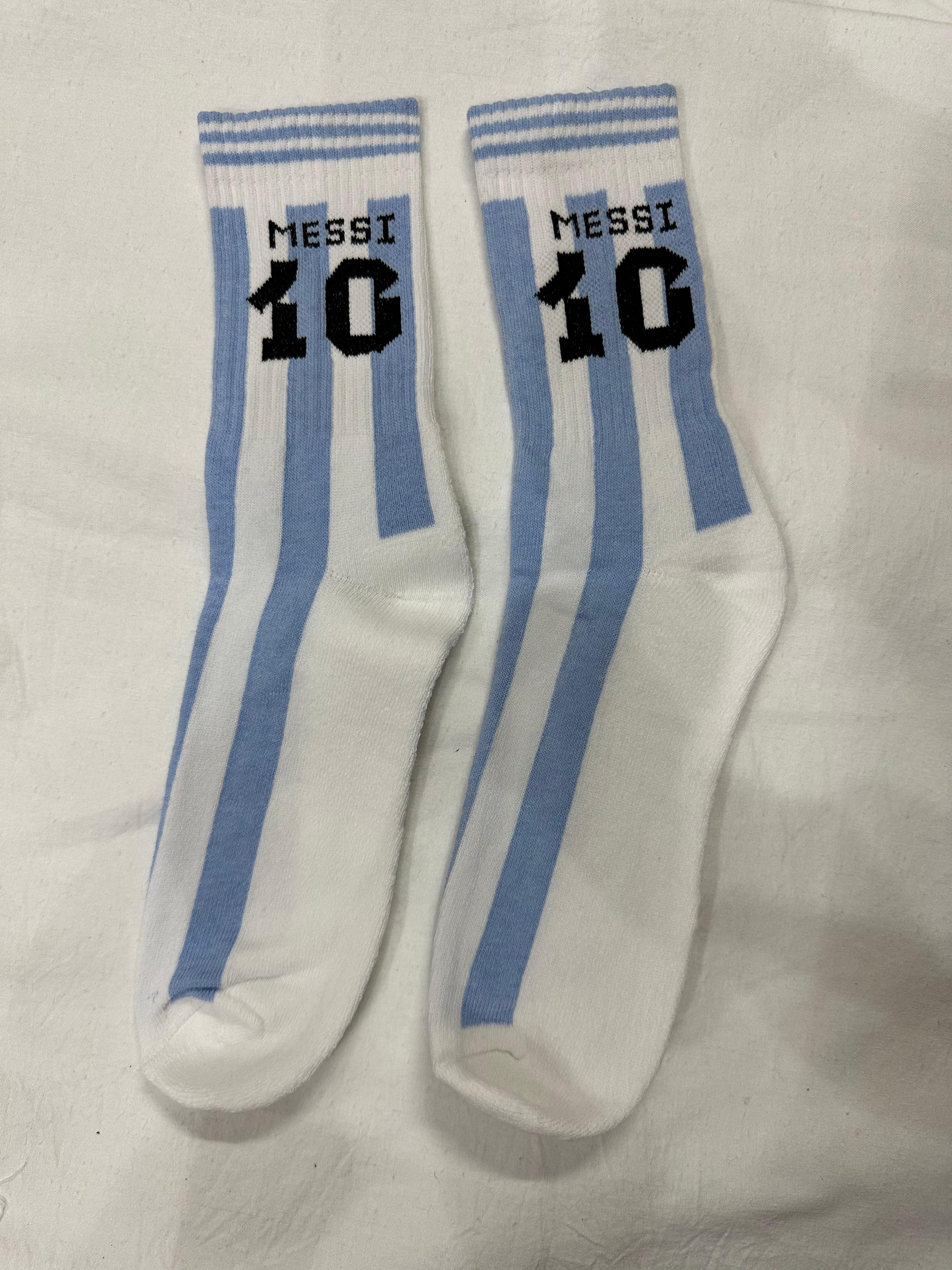Lionel Messi 10 Argentina Football Socks – Sky Blue & White Match Edition