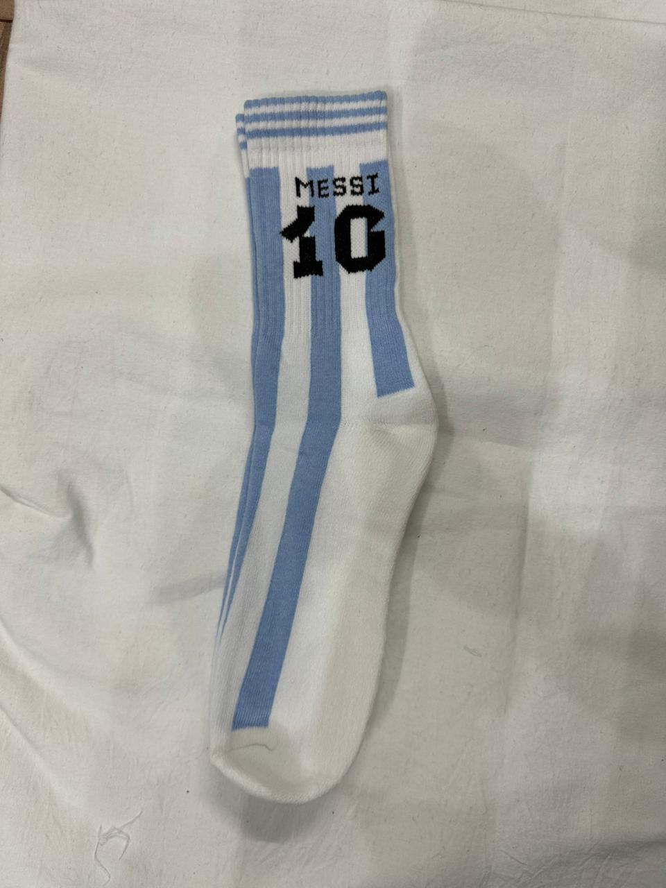 Lionel Messi 10 Argentina Football Socks – Sky Blue & White Match Edition