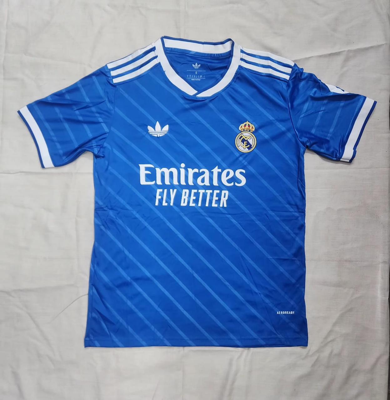 Real Madrid 2024/25 Away Blue Jersey – Fan Version | Embroidered Crest | Premium Quality