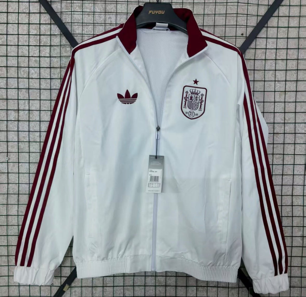 Spain National Team White Track Jacket – Maroon Stripe Premium Sportswear