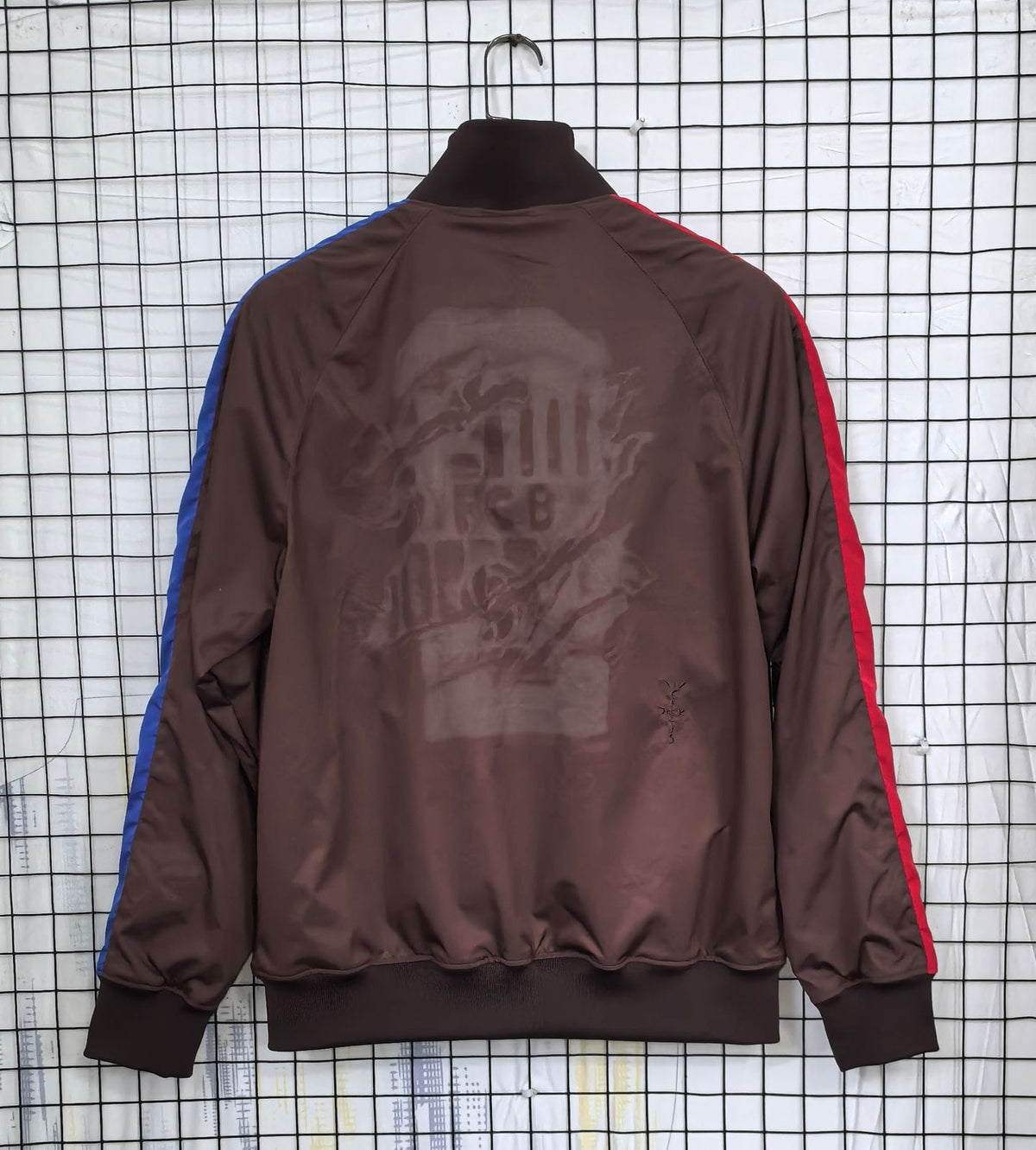 Barcelona Cactus Jack Brown Satin Track Jacket with Red & Blue Stripes