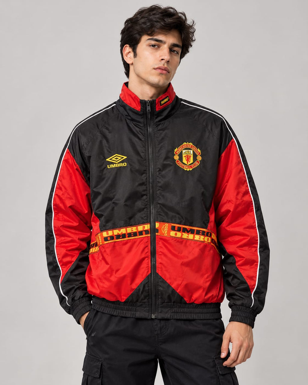 Manchester United Black & Red Vintage Sports Track Zipper