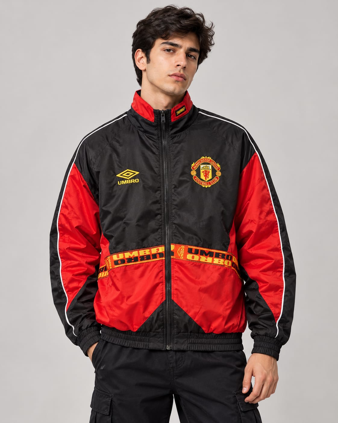 Manchester United Black & Red Vintage Sports Track Zipper