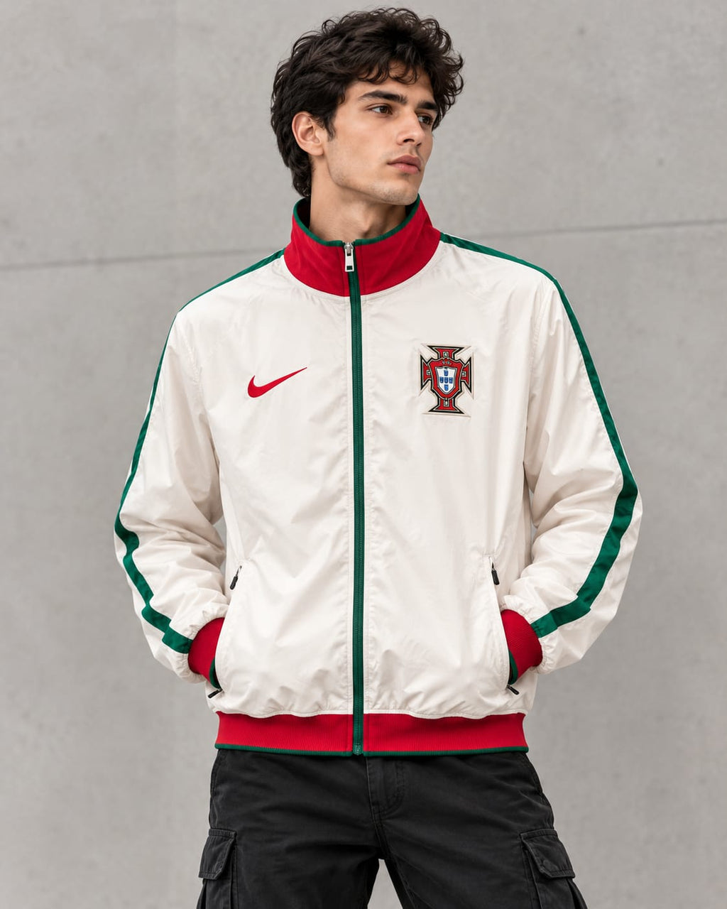 Portugal National Team White Track Jacket – Red & Green Premium Sportswear