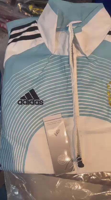 Argentina National Team Sky Blue & White Retro Track Jacket | Black Stripe Full-Zip Sportswear Windcheater